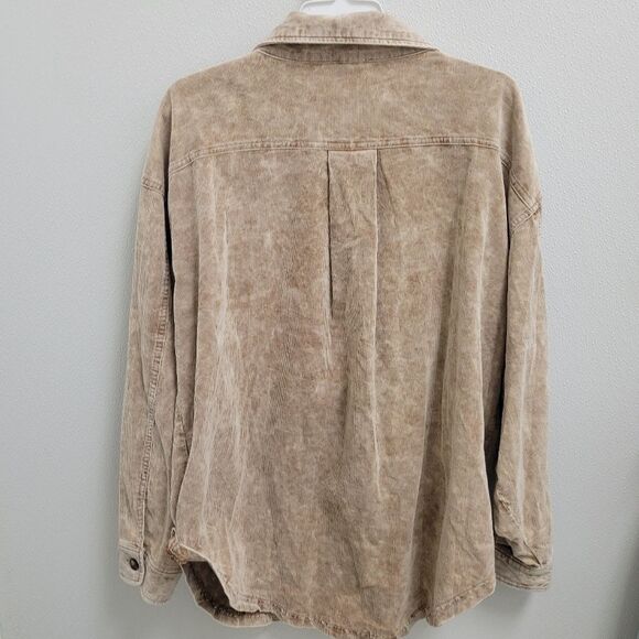 BIBI Courdoroy Button Up Shirt Jacket Distressed Tan NWT XL Pockets - Picture 6 of 9